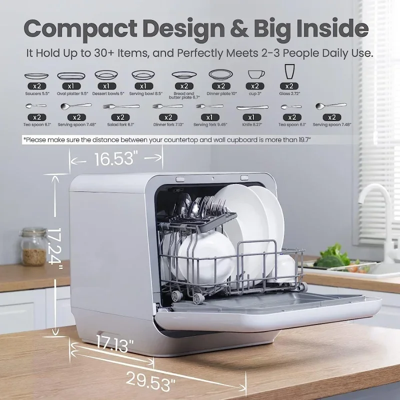 QWPortable Dishwasher with 5L Water Tank,No Hookup Needed,360°Dual Spray,192℉ High-Temp& Air-Dry Function,Dishwasher for RVs 3