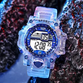남녀공용 패션 컬러 전자 시계, 투명 스포츠 방수 야외 G 디지털 충격 시계, 학생 손목시계