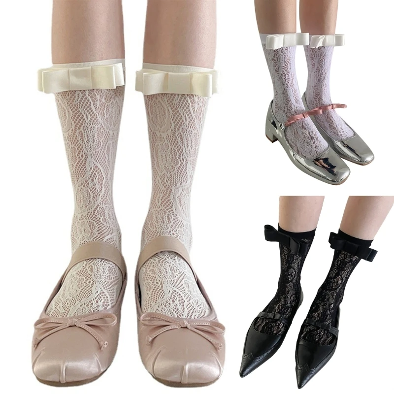 

Женские длинные носки средней длины, с лентой, ранние чулки, блестящие длинные сетчатые носки в балетном стиле для лета, M6CD