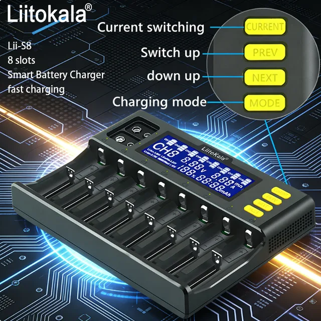 LiitoKala Lii-S8 Universal Battery Charger for 18650 3.7V Li-ion NiMH 1.2V 9V Li-FePO4 3.2V IMR 3.8V 26650 21700 26700 AA AAA 1