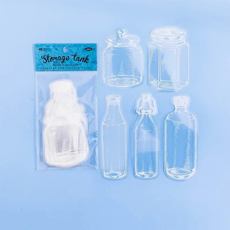 Pegatinas transparentes de PET con forma de botella de vidrio, lindos  planificadores de decoración, álbumes de recortes, portátiles, 20 piezas