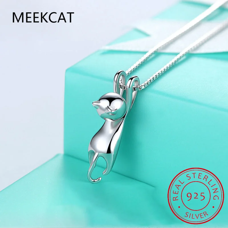 S925 Sterling Silver Jewelry Sets Lovely Animal Cat Necklace+Earrings For Women Girl Gift silver jewelry set jewelry set silver jewelry