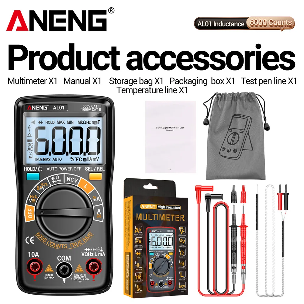 ANENG AL01 Inductance Digital Multimeter 6000 Count True-RMS AC/DC Voltage Meter Current Tester Professional Electrician Tools 6