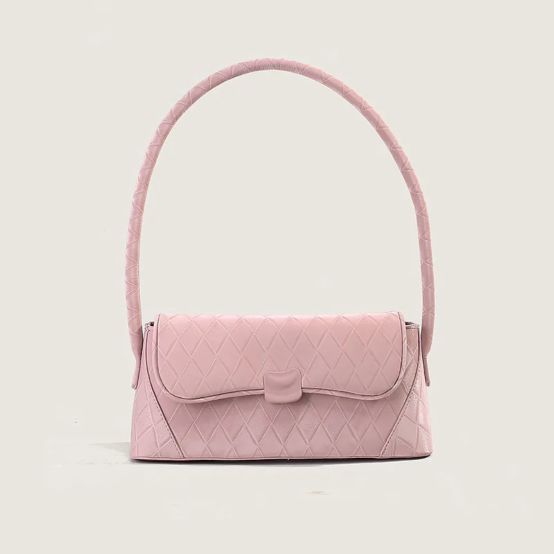 

Women's Fashion Underarm Shoulder Bag 2023 French Style Simple Solid Color Velvet Classic Diamond Lattice Handbag Black Pink