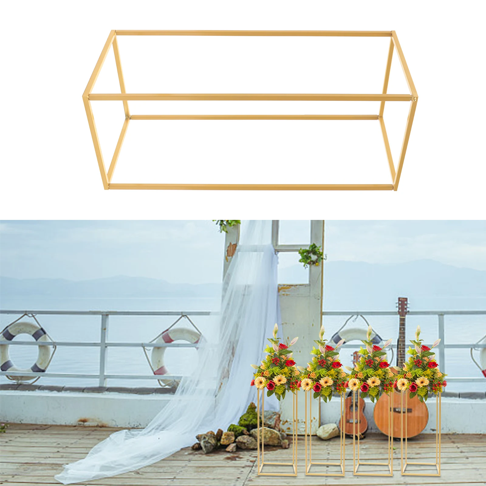 4Pcs Wedding Flower Stand Set 23.62"H Gold Metal Column Rack Wedding Party Prop Decor Balloon Display Holder Flower Vase Pillar