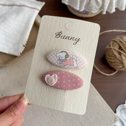 Pink Cartoon Girl's Handmade Hair Clips with Polka Dot and Geometric Soft Fabric Design (5)