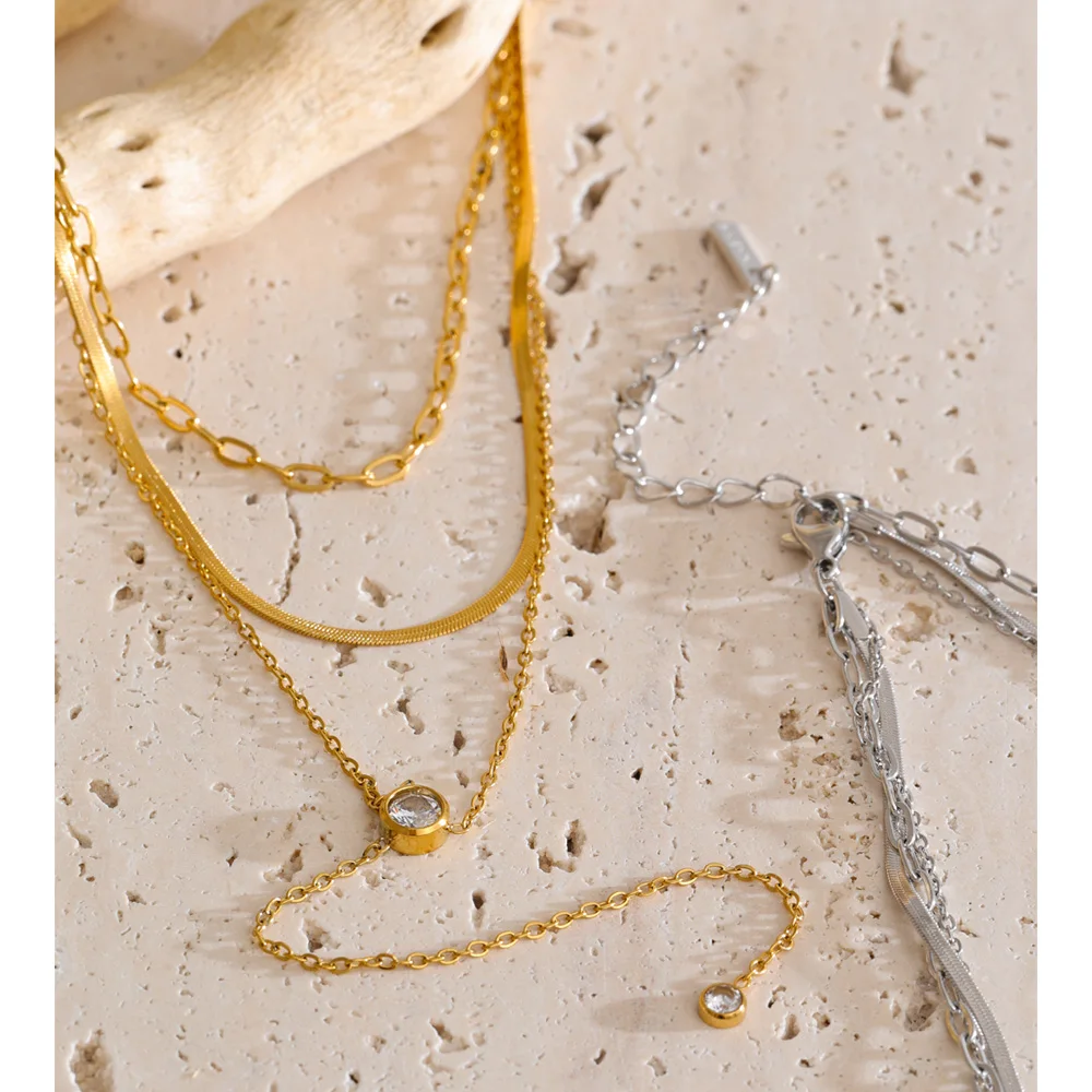 Yhpup Stainless Steel Layered Snake Chain Necklace
