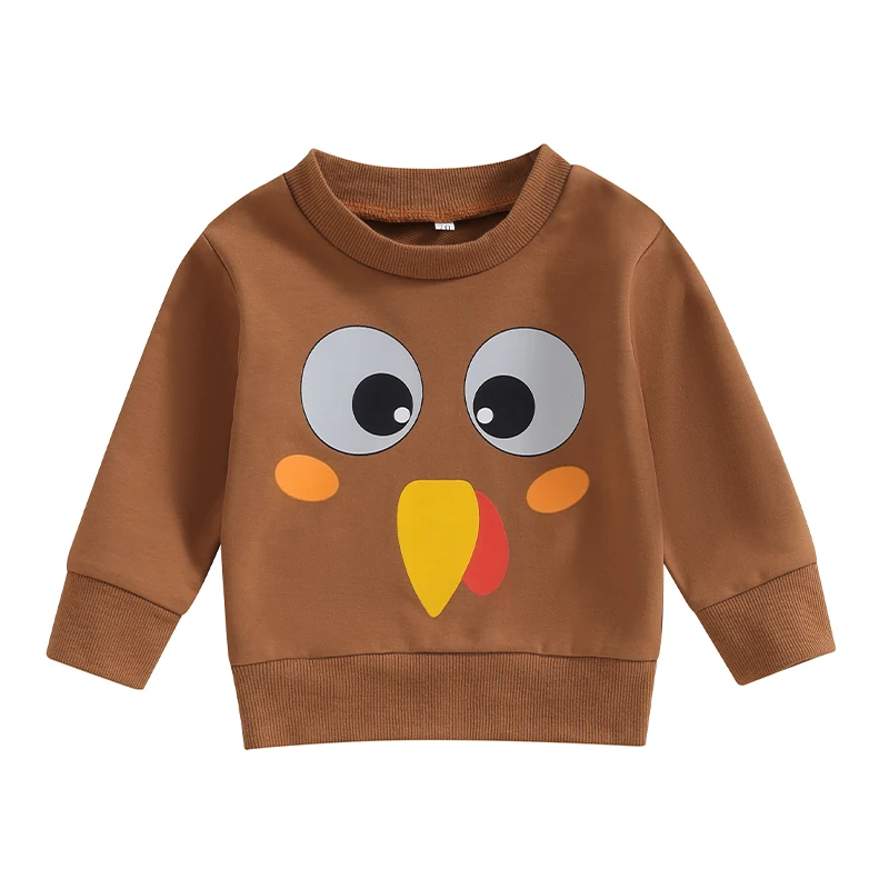 Baby Sweatshirts Long Sleeve Crew Neck Cartoon Turkey Print Hoodie Thanksgiving Clothes for Girls Boys