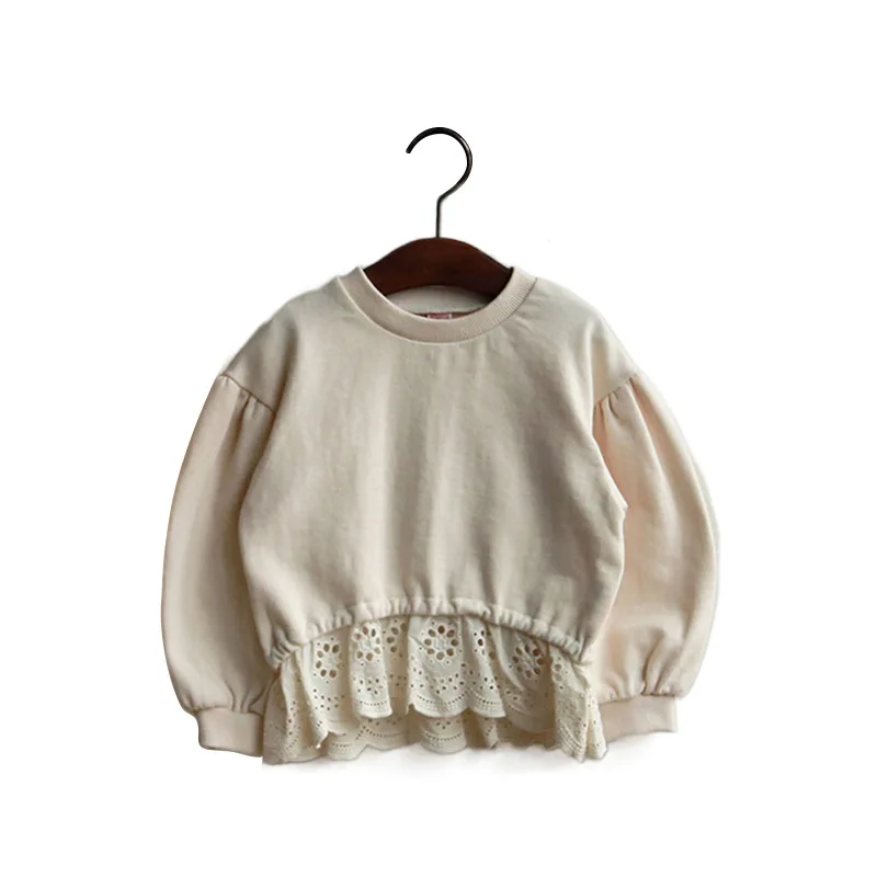 Autumn Korean Children Girls Fashionable Lace Round Neck Loose Short Sweater Clothing Sets