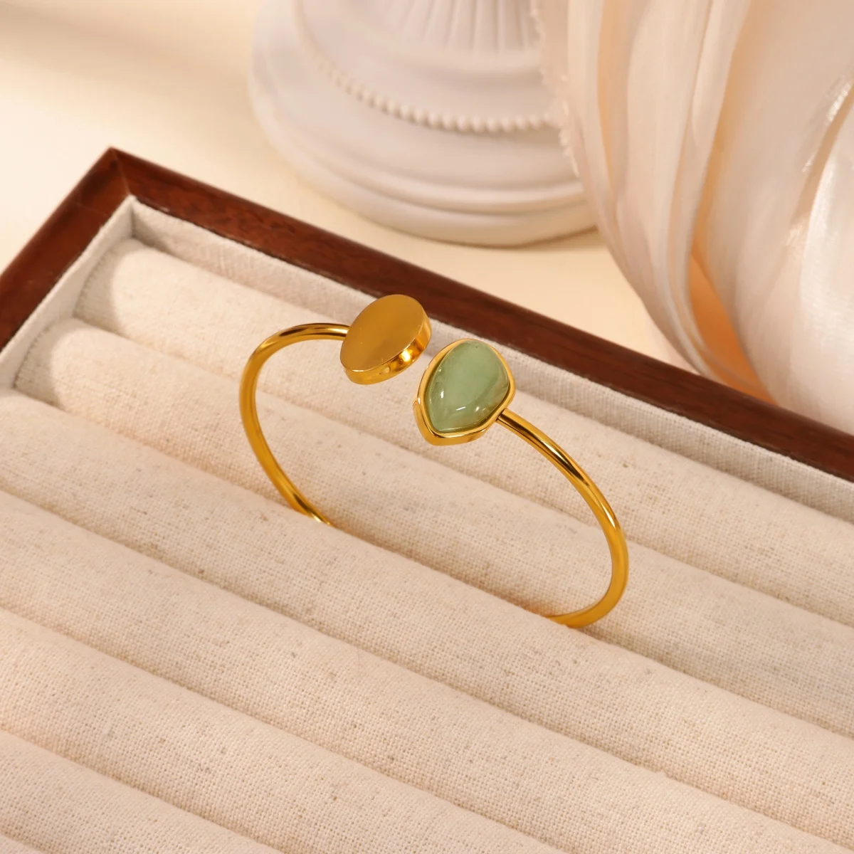 Jade Bangles Geometric Opening Stainless Steel Women