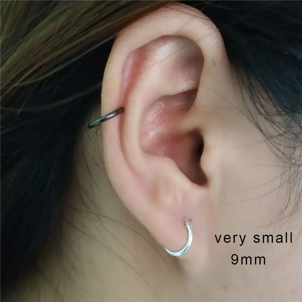 925 Sterling Silver Minimalist Geometric 9mm Round Small Hoop Earrings for Women Birthday Party Fine Jewelry
