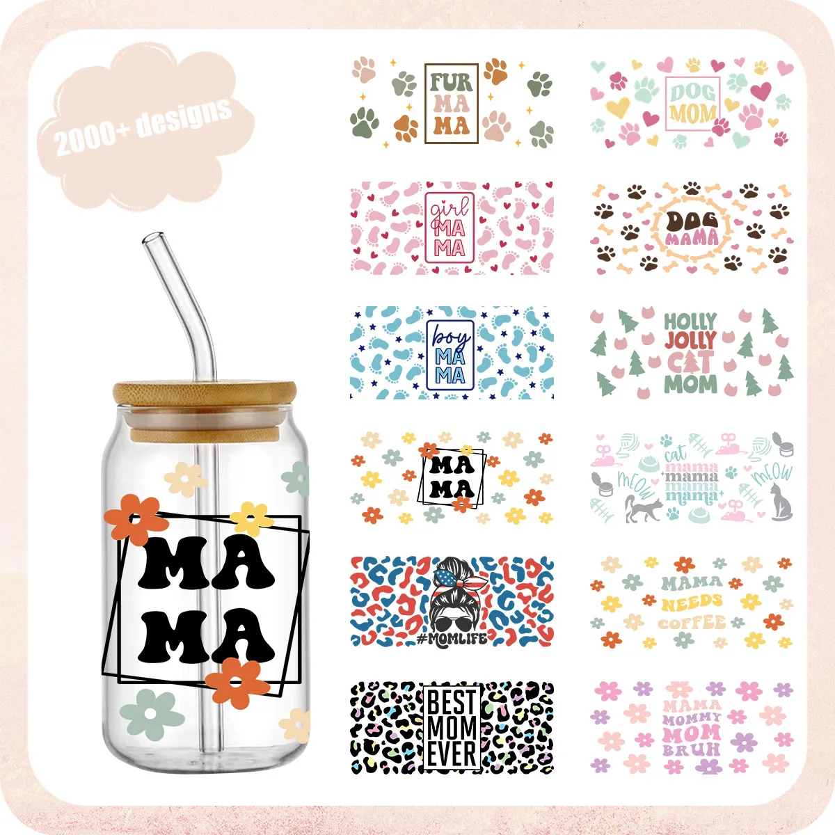 

MAMA Design UV DTF Transfer Sticker For Wraps Cup DIY Waterproof Custom Decals High Temperature Resistance