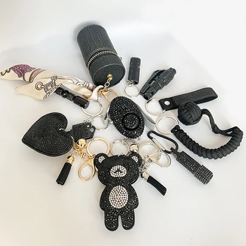 11Pcs Security Self Defense Safety Rhinestone Keychain Key Ring Fist Steel Ball Emergency Keychain Set For Women