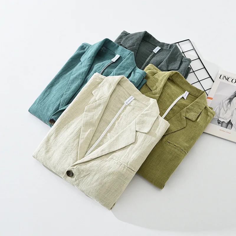70% Linen 30% Cotton Anti-wrinkle Blazers Vintage Japan Style Spring Autumn Fall Casual Business Thin Coats 24SS Y2k Youth Male 2
