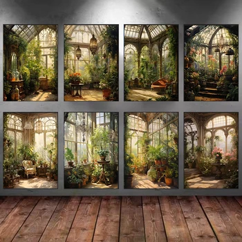 Rinascimentale Serra Arte Pianta Giardino Classico Retro Poster Stampe Dipinti su tela Immagini di arte della parete Camera Home Decor Cuadros 1