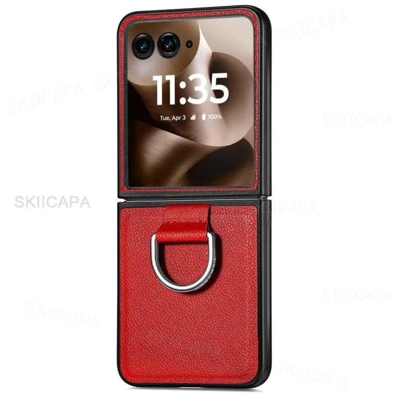 Lychee Leather Ring Holder Case with Shockproof Protection