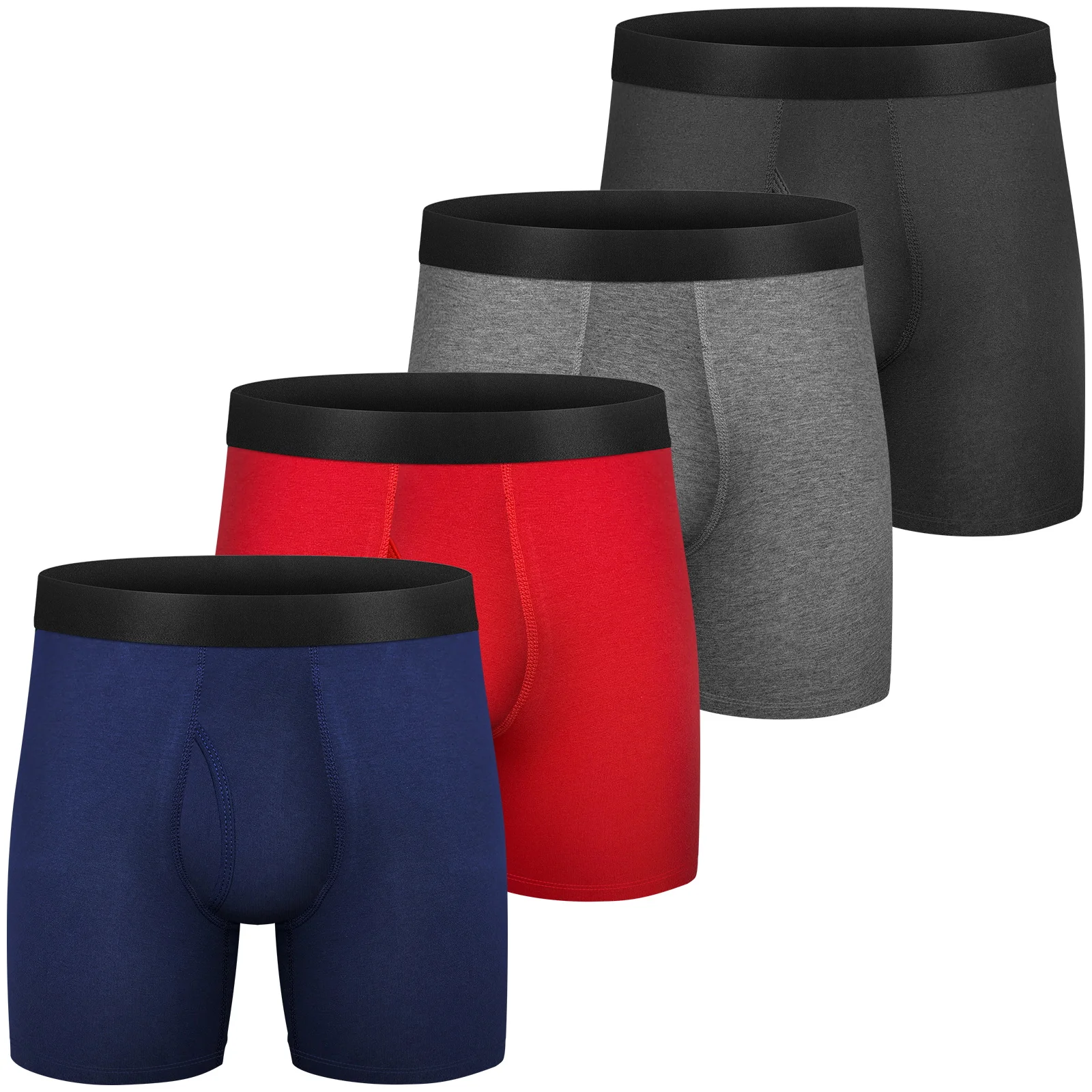4 Pack Mens Boxer Briefs Cotton Underwear 6”No Ride Up Regular Stretch