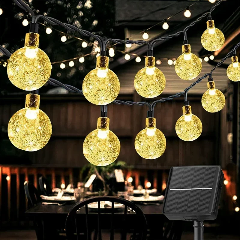 

Solar String Lights Outdoor Crystal Fairy Light Chritmas Garland 8 Modes Waterproof Patio Light for Garden Party Decor