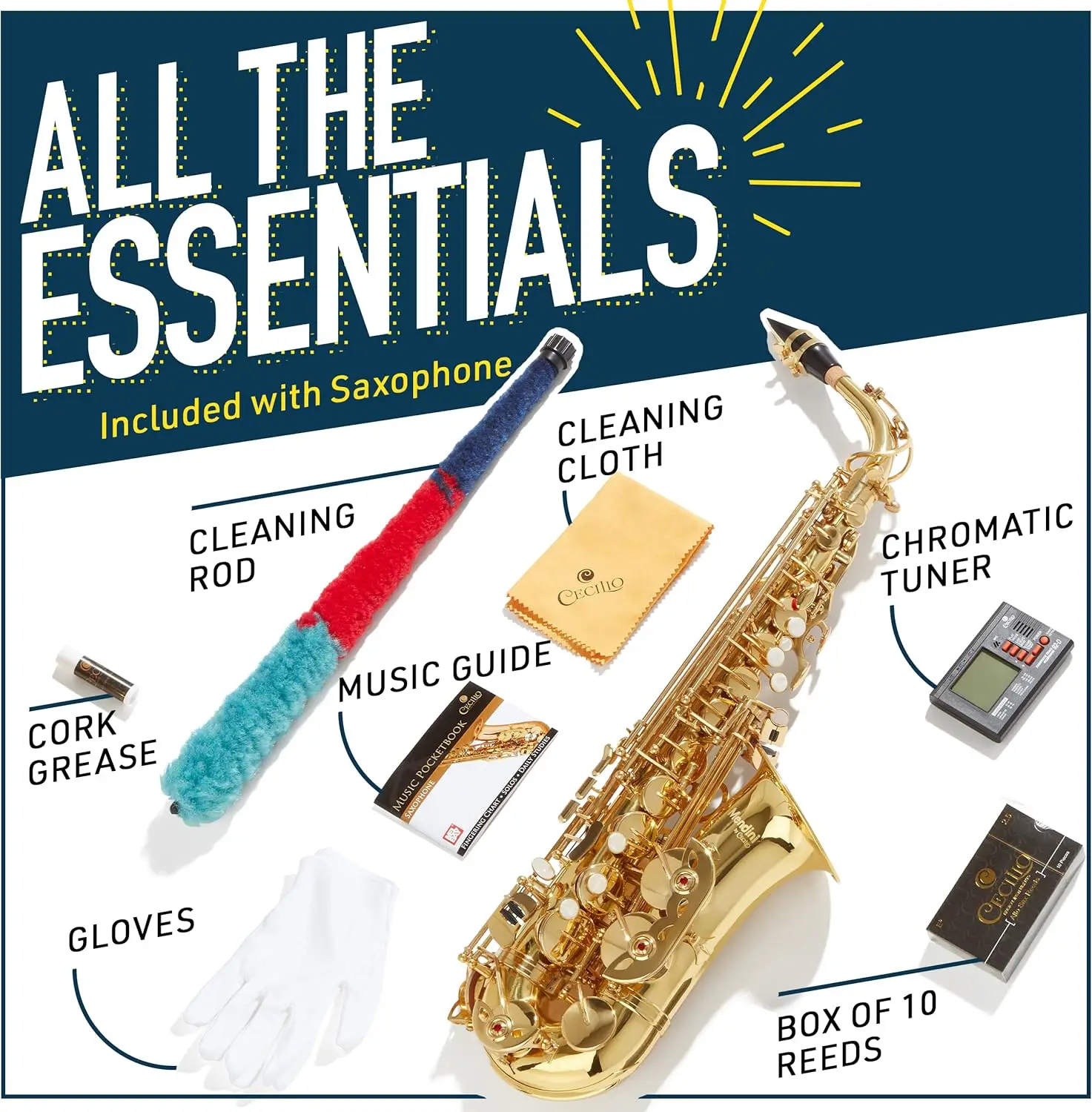 By Cecilio Eb Alto Saxophone-Case, Tuner, Mouthpiece, 10 Reeds, Pocketbook-Green E Flat Musical Instruments