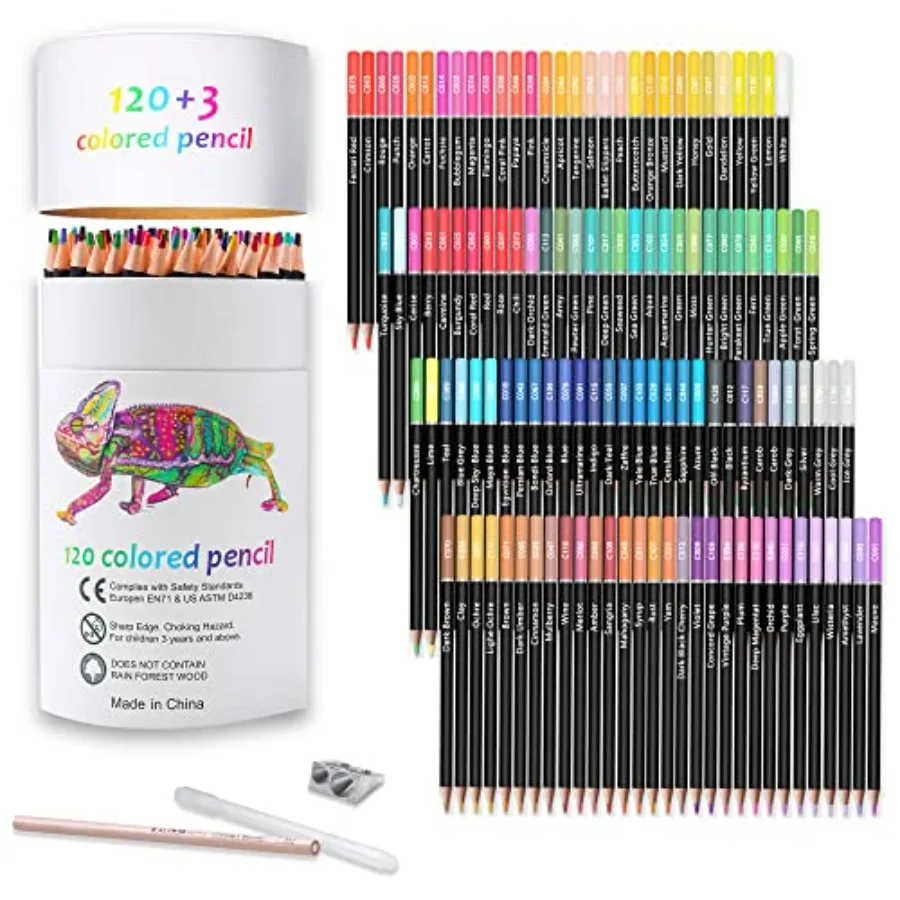 Premium Colored Pencils, Set of 120 Colors, Artists Soft Core with Vibrant Color, Ideal for Drawing Sketching Shading, Coloring