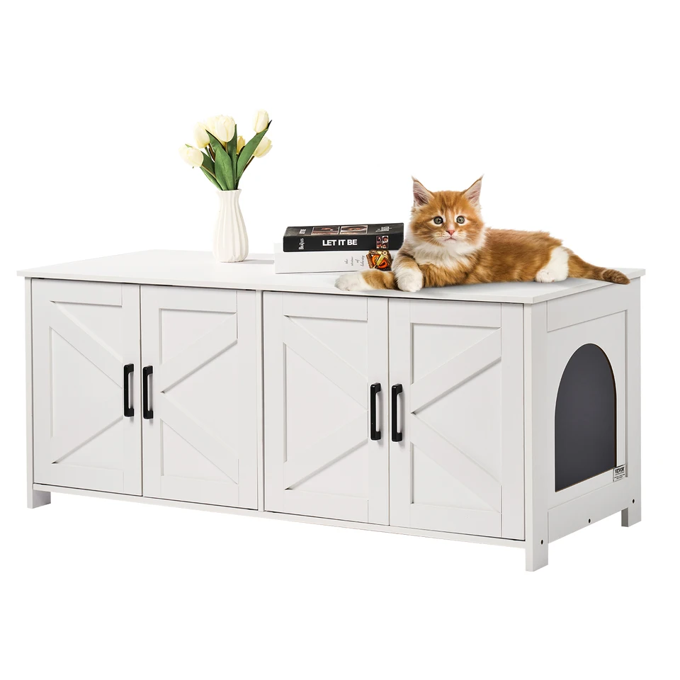 Elegant Wooden Cat Litter Box Enclosure for Two Cats