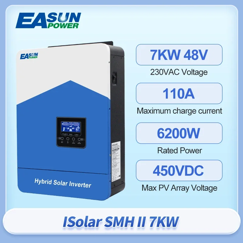 EASUN Hybrid Solar Inverter 48V 6200W 7000VA 220VAC On Grid Pure Sine Wave 48VDC MPPT Solar Inversor With 110A Power Controller