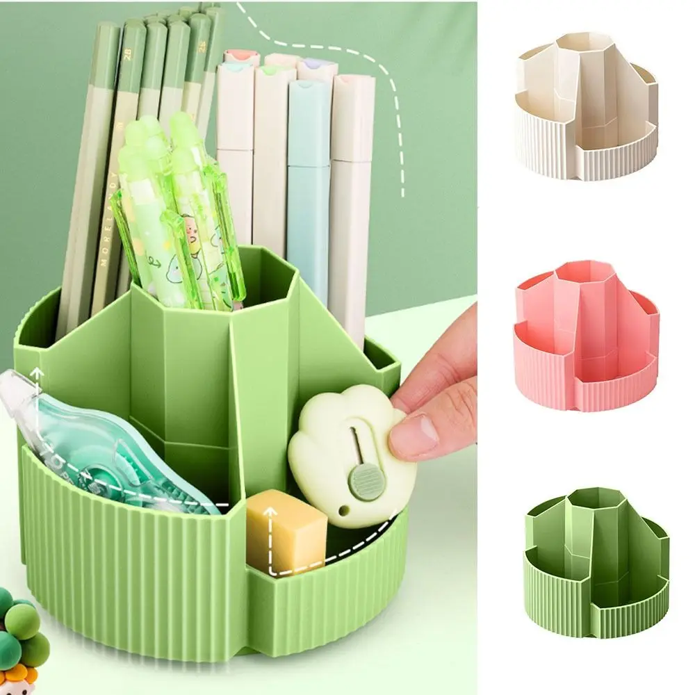 Stationery organizer 5 compartments versatile storage pencil cup pot 360-degree rotation durable storage box large capacity