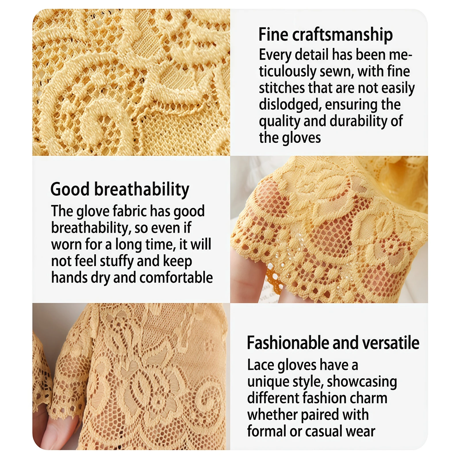 여성용 자외선 차단 운전 장갑, 레이스 디자인, 가벼운 여름 스타일, 반손가락 장갑, 오픈 핑거 댄스 및 포멀