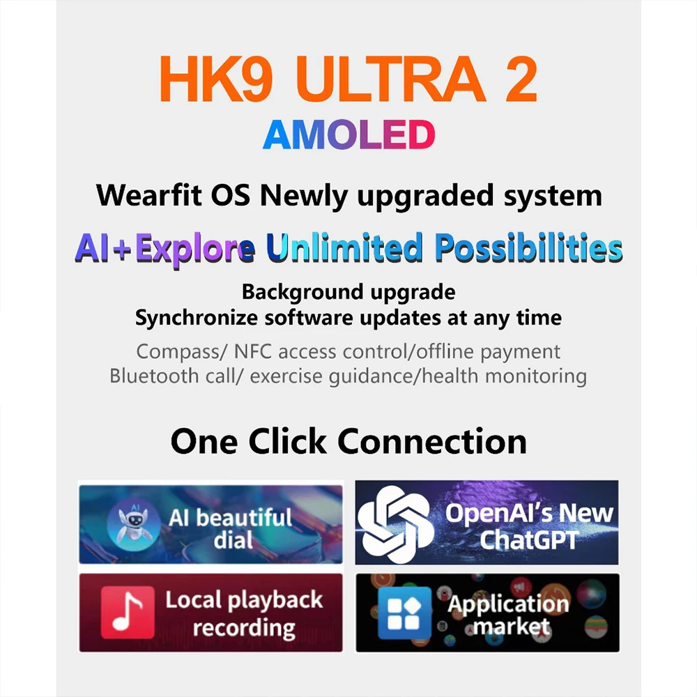 AMOLED Ʈ ġ  HD ũ Ʈ NFC, ̳ Ϸ,  ȭ, ȵ̵ iOS PK HK9 Ultra2 HK8 2024, 2GB ROM
