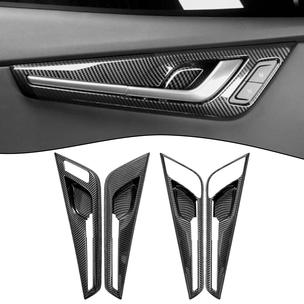 2pcsCarbonFiberBlackCarInnerDoorHandleBowlCoverTrimBlack