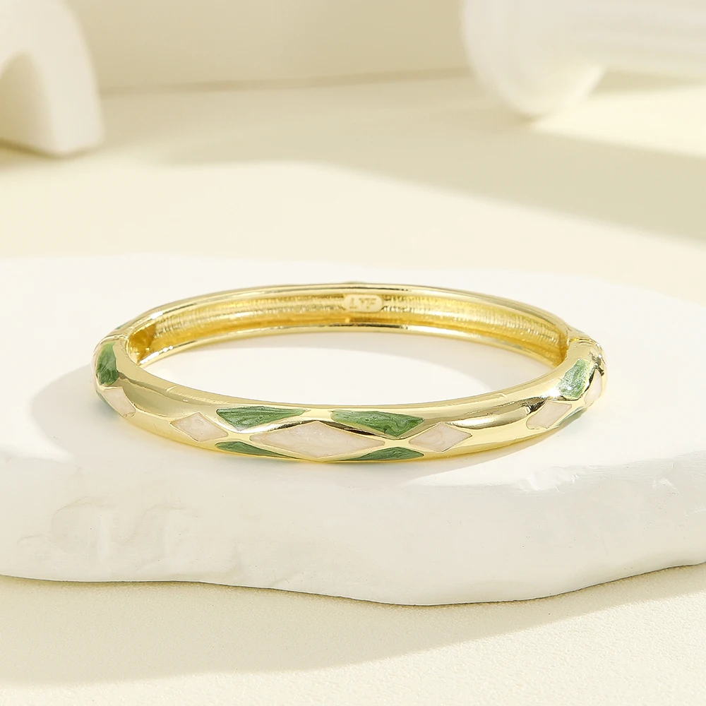 Fashion style gold plated rhombus pattern ellipse enamel cloisonne bracelet bangle jewelry gift item for girls women 3