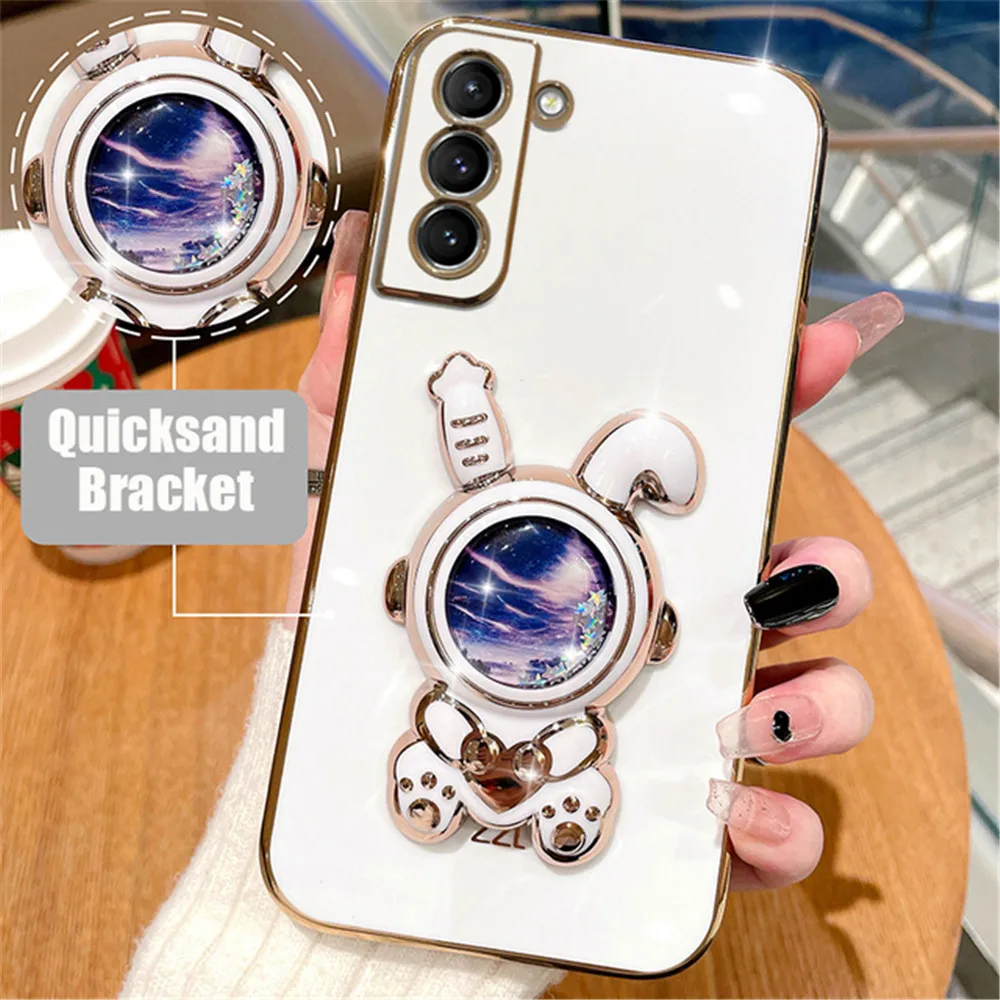Glitzer Treibsand Hase Halterung Hülle für Samsung Galaxy S23 S22 Ultra Note 20 10 S21 S20 FE S10 S9 S8 Plus Weiche Silikonhülle_voghion.com