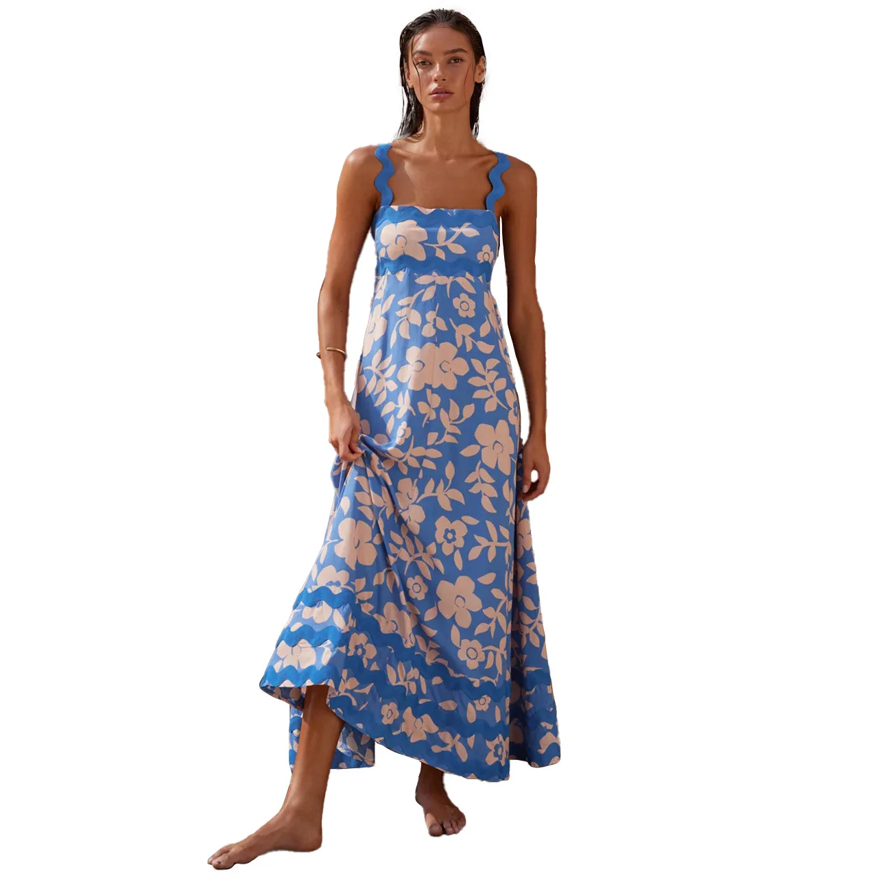 Bohemian Summer Printed A-line Long Dress Sexy Backless Holiday Beach Spaghetti Strap Dresses For Women Maxi Vestidos Para Mujer