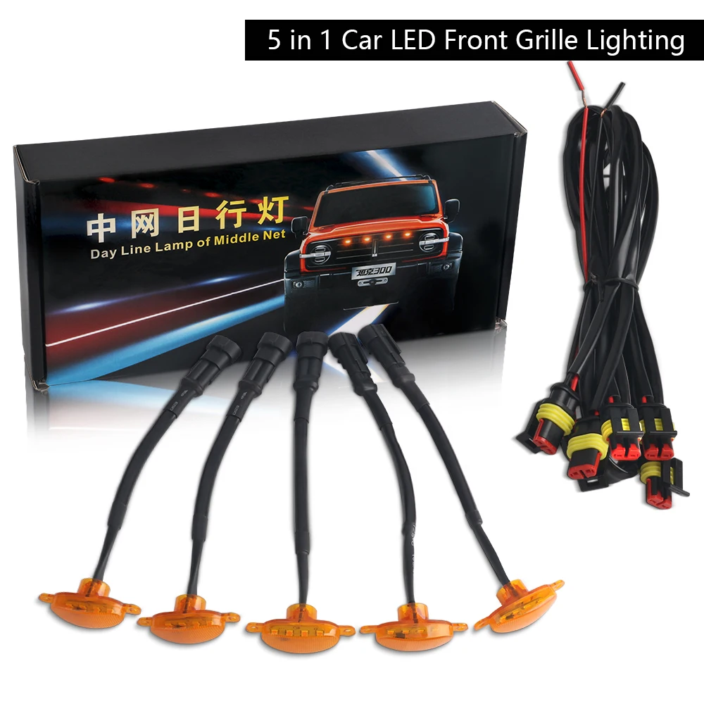 Car Emergency Strobe Flashing Warning Light Grill Amber Truck Trailer Beacon Lamp LED Side With Wiring Harness Kit 12V |