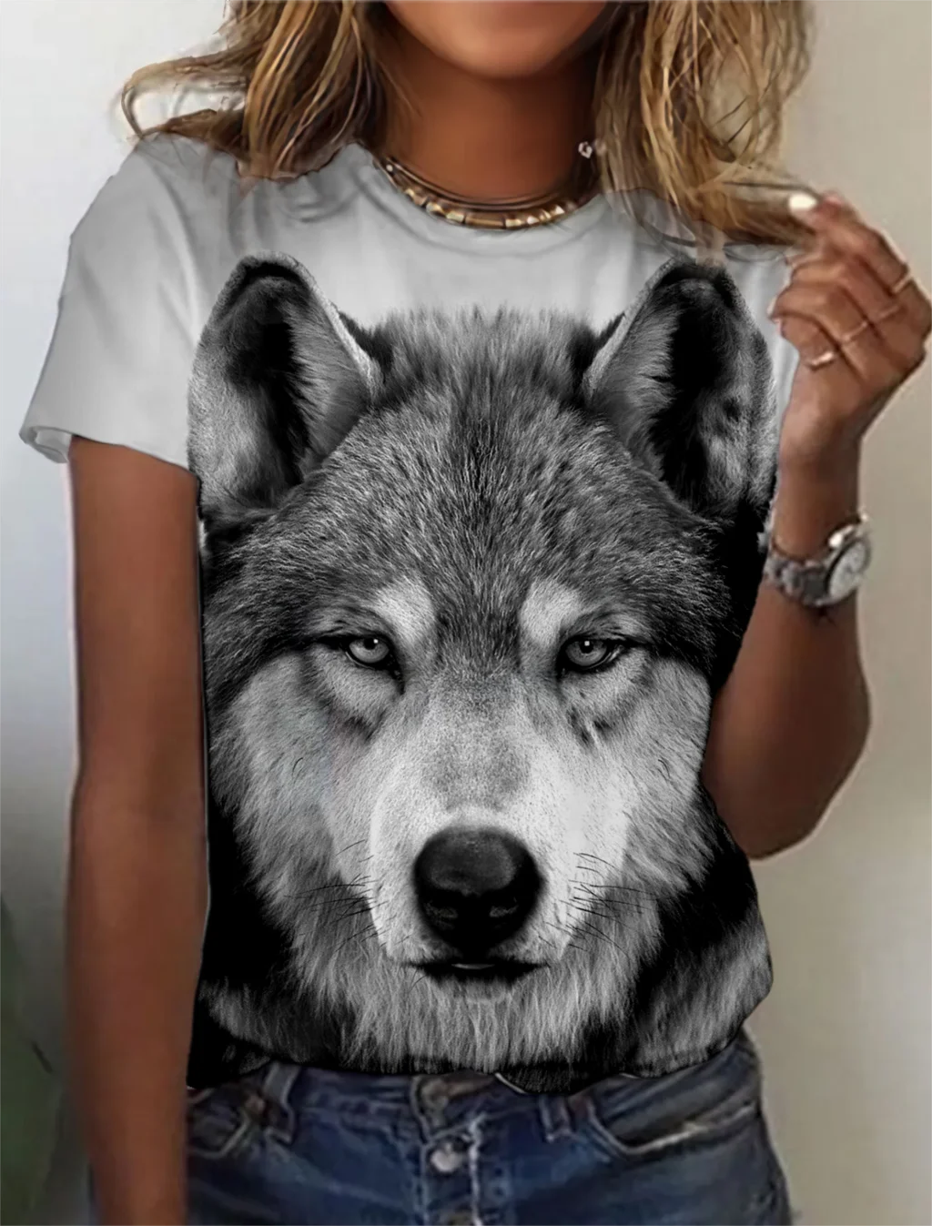 Fashion Women's T-shirt with wolf  Graphic 3D Printed Short Sleeve Summer  T-shirt oversized Polyester Fiber Clothing623_voghion.com