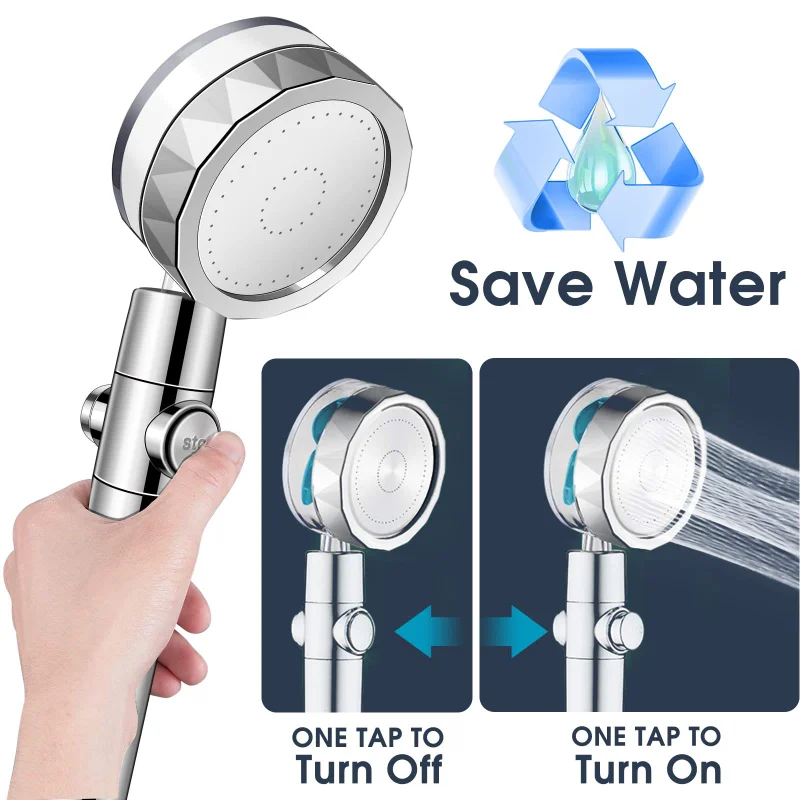 360°Swivel Shower Head Water Saving High Preassure Turbo Propeller Flow Showerhead with Fan Built-in Filter Bathroom Accessories 2