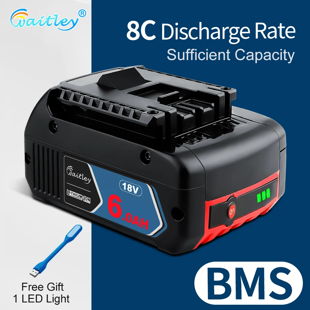 Batteria Waitley 18V Per Utensile Elettrico Bosch Ricaricabile Professionale 6Ah Batterie Agli Ioni Di Litio Sostituzione Bat609 Accessori Elettrici