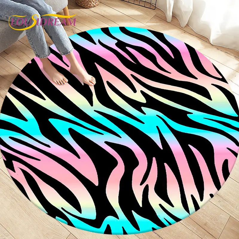 

Colorful Stripe Zebra Pattern Area Rug,Round Carpet Rug for Living Room Bedroom Sofa Decoration,Kid Play Game Non-slip Floor Mat