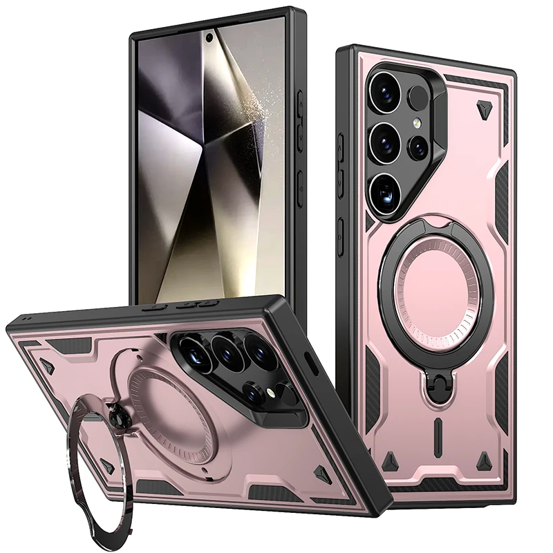 Magsafe Magnetic 360° Rotating Metal Car Bracket Phone Case - Durable Armor Design with Hard PC & Soft TPU Back Cover