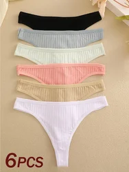 6 - Piece Set Women's Ribbed Cotton Thongs - Low Rise Sexy Bikini in 7 Solid Colors - Soft Intimates Collection - M (Set 3)