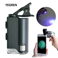 60X/100X  Mobile Phone Microscope with Cell Phone Clip Pocket Magnifying Glass LED UV Light f/ Jade Identification 1