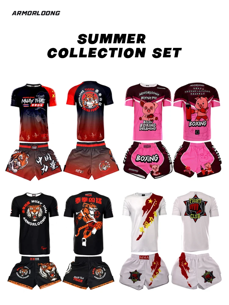 MMA Fighting Club Gathering T-shirt Boxing Muay Thai Jujutsu Sports Short sleeved Running Pants Fitness Set
