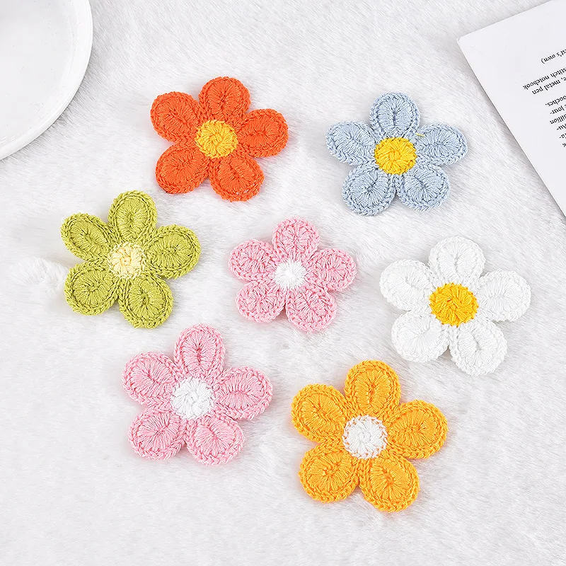20Pcs Embroidered Wool Flower Applique for DIY Clothes Hat Shoes Crafts Sewing Supplies Patches Headwear Hair Clips Decor Access
