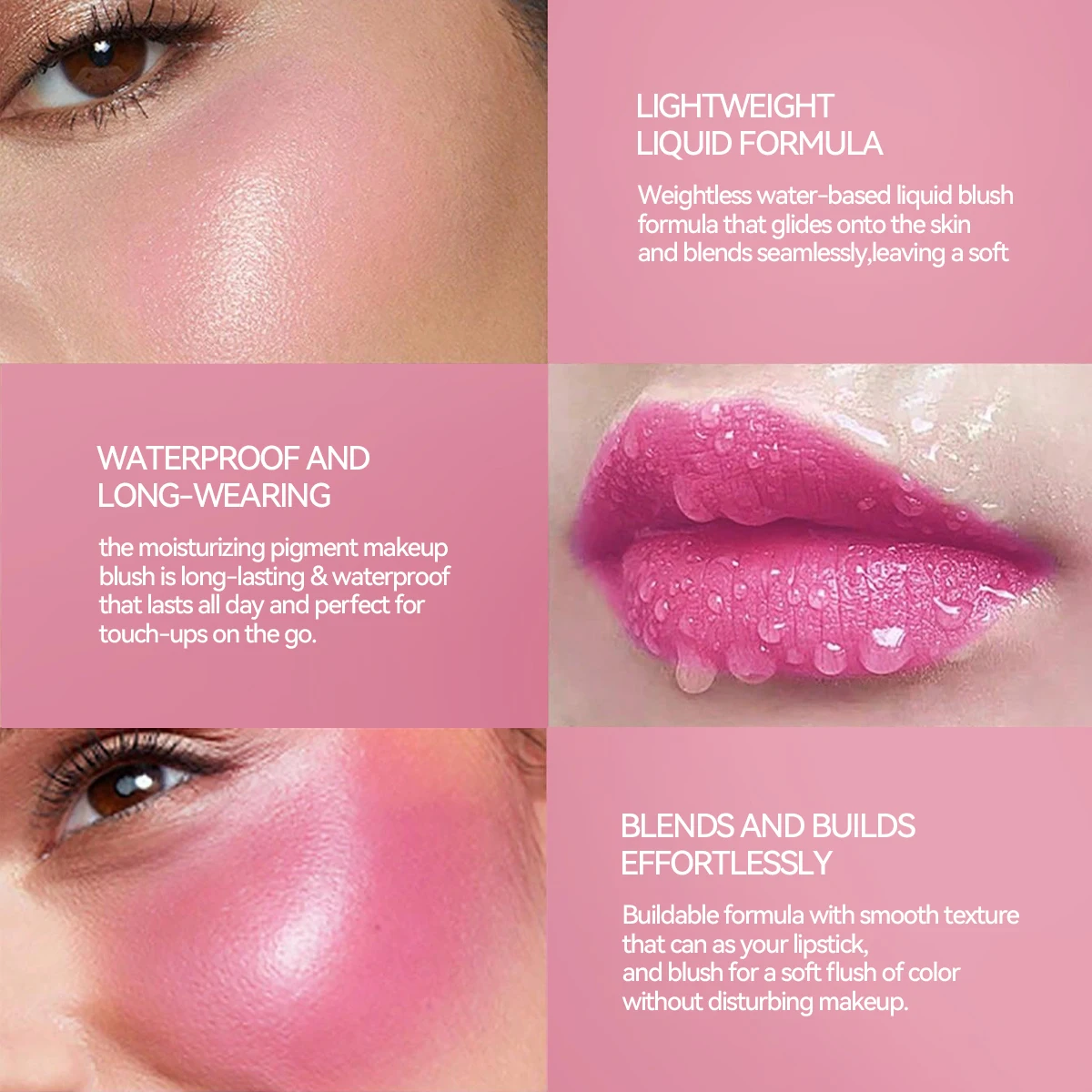 2in1 warm powder blusher, breast, lip and cheek dual purpose color change, natural and durable waterproof, brightening face 4