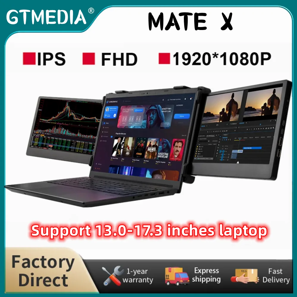 

GTMEDIA 11.6 Inch Portable Monitor Laptop Dual Extender Screen 72% sRGB IPS Full View 1920x1080 FHD Fold Triple Laptops Monitor