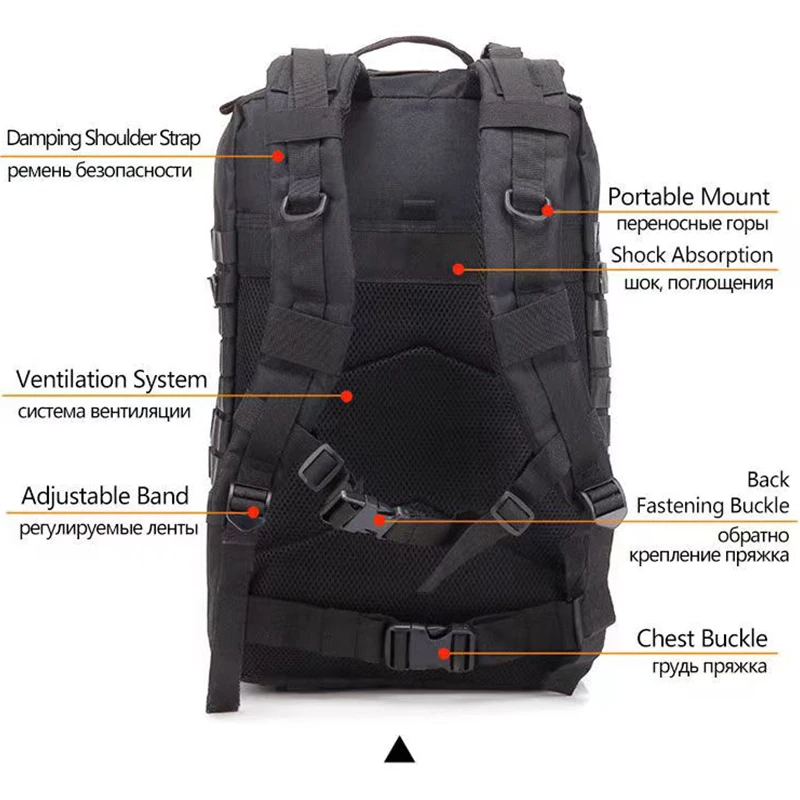 Tactical Backpack Military Pack MOLLE Webbing Nylon Waterproof Hunting Bag Outdoor Mountaineering Camping and Hiking