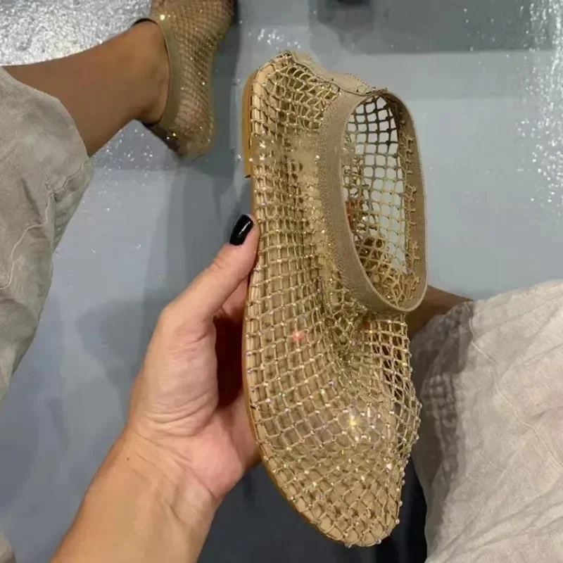 Crystal Loafers Woman Luxury Brand Designer Mesh Flats Casual Walking Shoes New Summer Shallow Dress Cool Boots Sandals women shoes women flats casual shoes