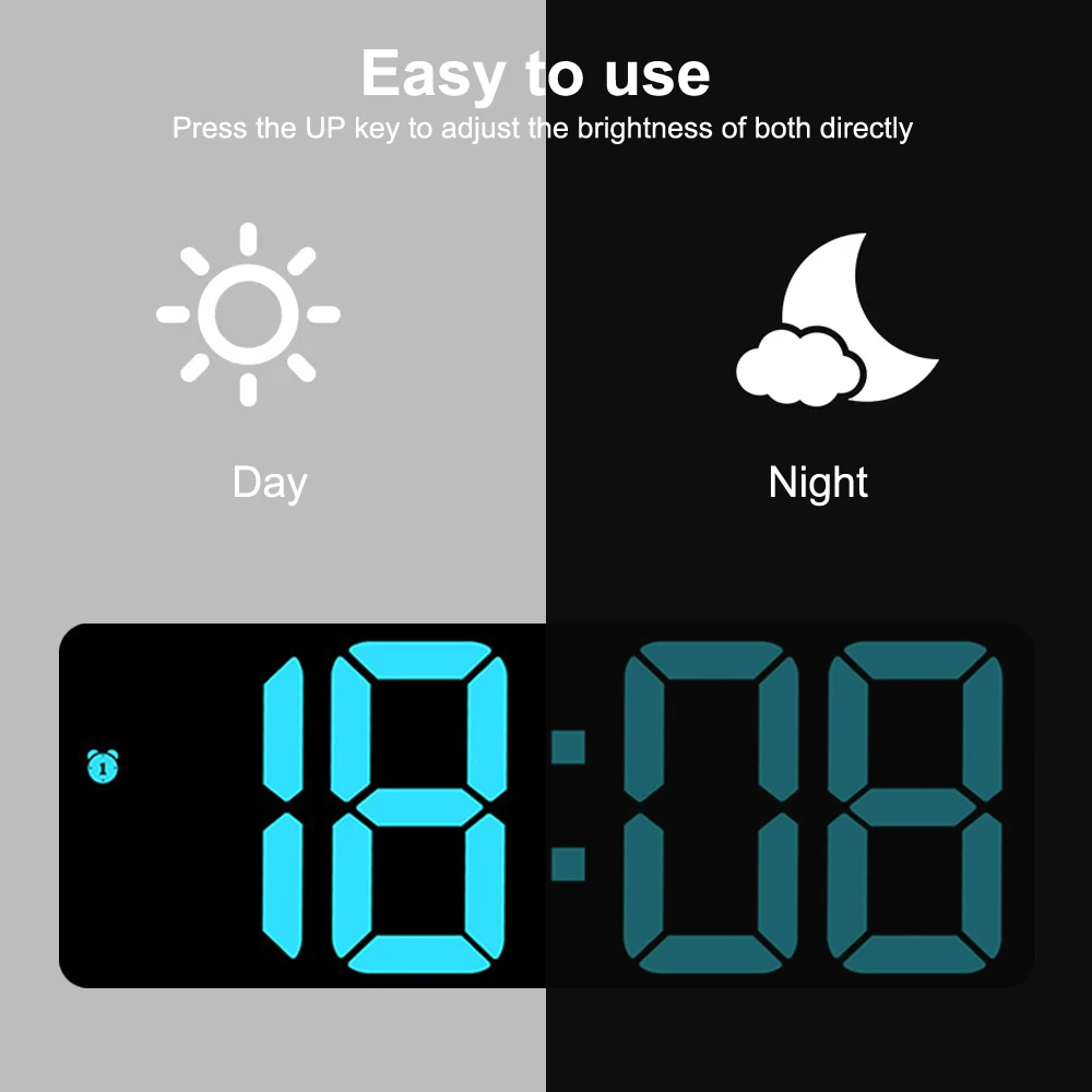 LED Digital Electronic Clock Automatic Dimming Backlight Large Number Alarm Clock Bedside Table Clock Home Office Decoration 4
