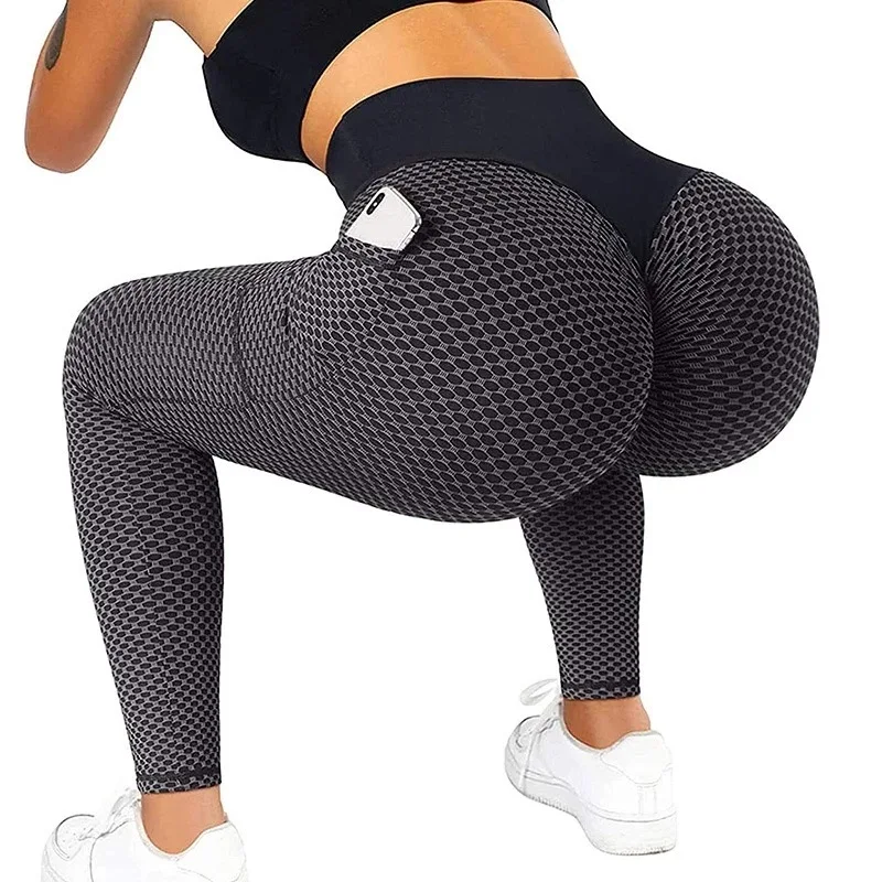 Women Plus Size Pocket Yoga Pants High Waist Elastic Push Up Fitness Sports  Leggings Girls Gym Workout Honeycomb Sweatpants - AliExpress