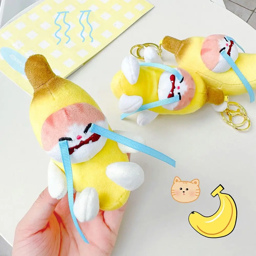 Creative with Cry Sound Banana Cat Voice Keychain Plush Banana Cat Doll Banana Key Chain Funny Funny Toys